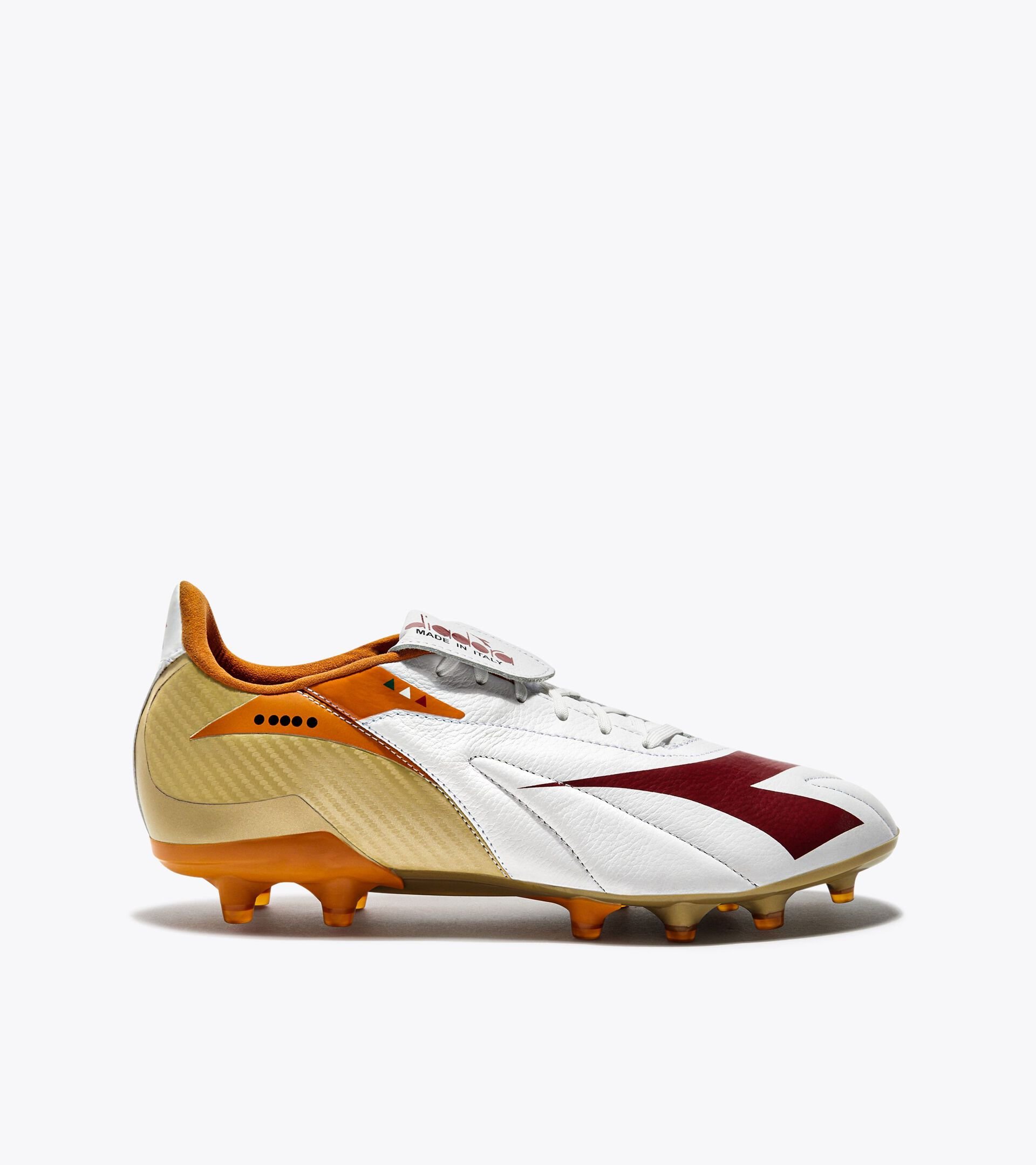 Fußballschuh aus Leder für kompakte Böden - Made in Italy - Genderneutral MAXIMUS ELITE ITA T SLX WHITE/CHILI PEPPER/RUSSET ORANGE - Diadora