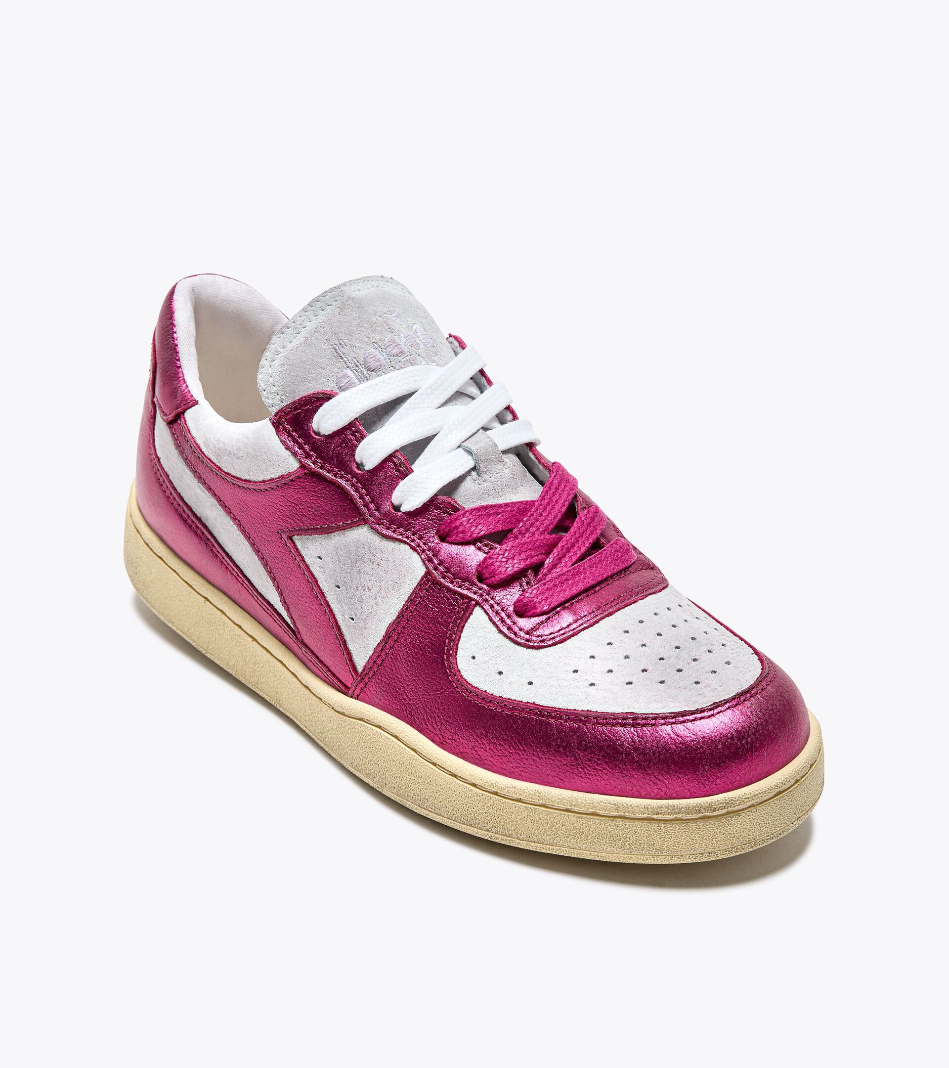 Heritage-Schuh - Damen MI BASKET LOW METAL PIGSKIN USED WN BIANCO/VIOLA BASTONE ROSSO - Diadora