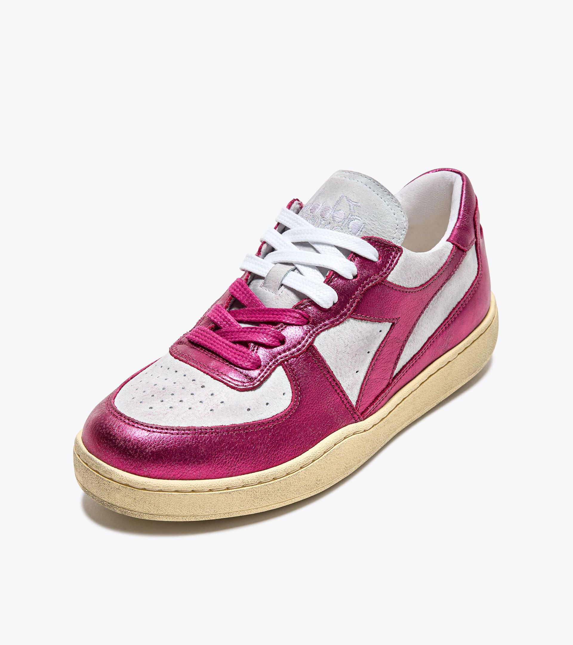 Heritage-Schuh - Damen MI BASKET LOW METAL PIGSKIN USED WN BIANCO/VIOLA BASTONE ROSSO - Diadora