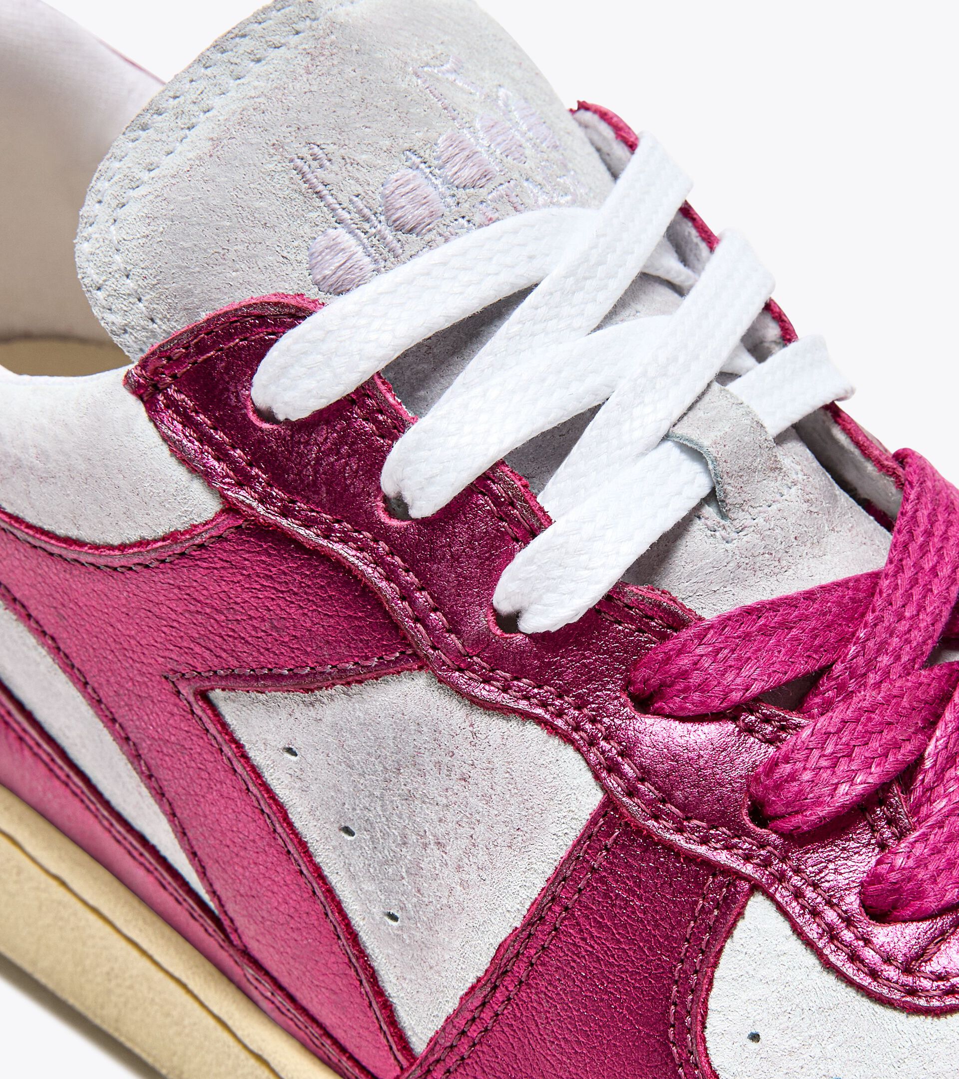 Heritage shoes - Women MI BASKET LOW METAL PIGSKIN USED WN WHITE/VIOLET STICK RED - Diadora