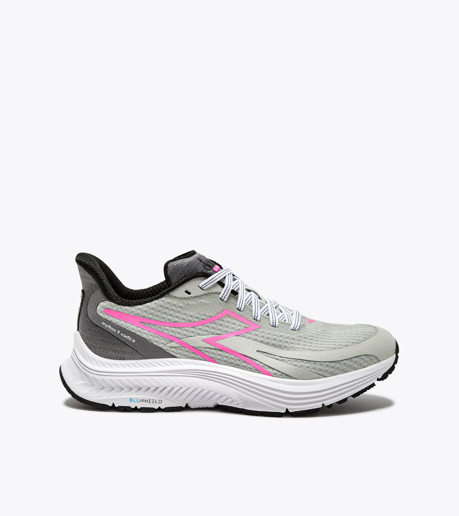 Zapatillas de running - Amortiguación y protección - Mujer
 MYTHOS BLUSHIELD 9 VORTICE W PLATA DD/ROSA FLUO - Diadora