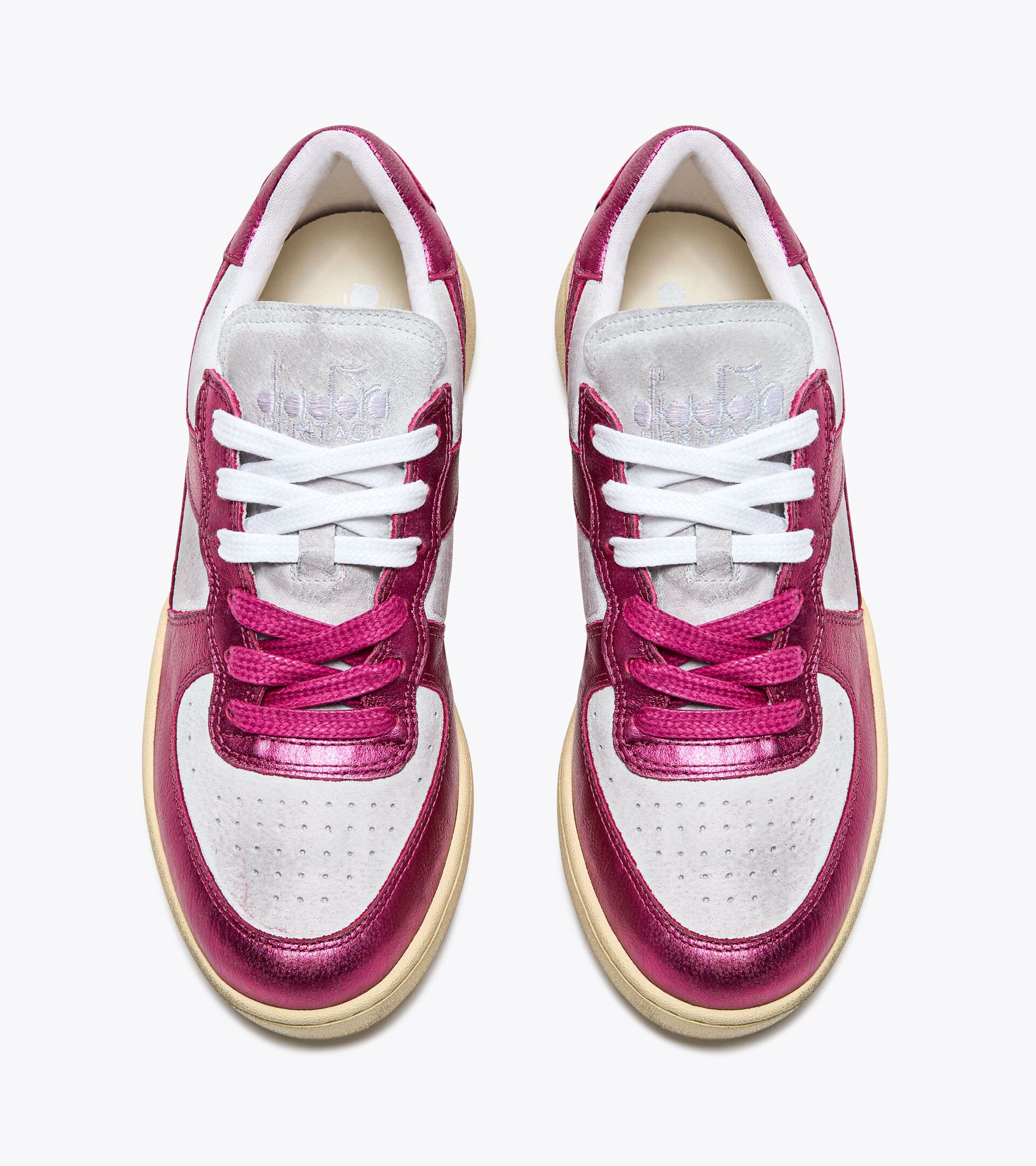 Heritage shoes - Women MI BASKET LOW METAL PIGSKIN USED WN WHITE/VIOLET STICK RED - Diadora