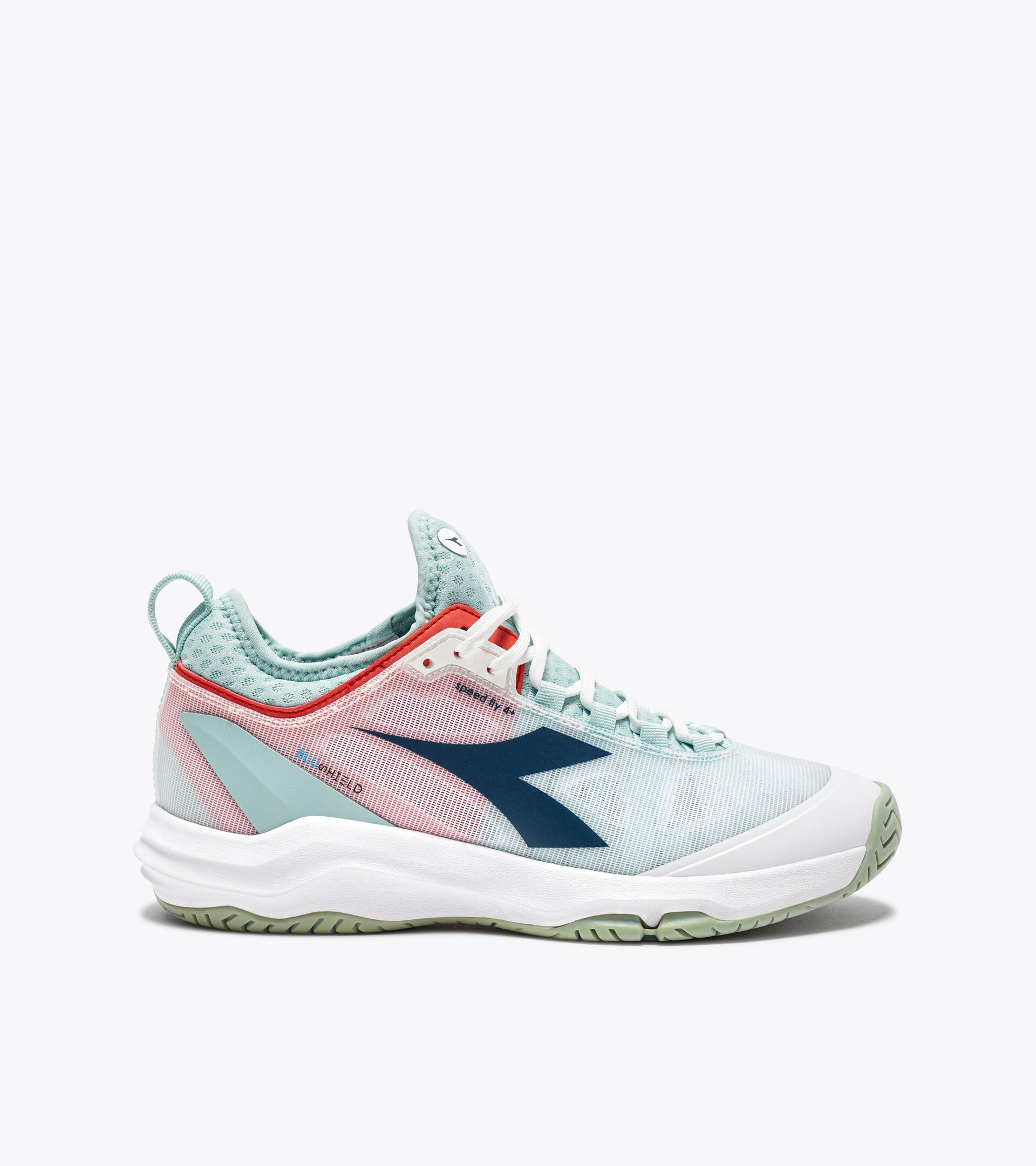 Tennis shoes for clay courts - Women SPEED BLUSHIELD FLY 4 + W CLAY WHITE/LEGION BLUE/SURF SPRAY - Diadora