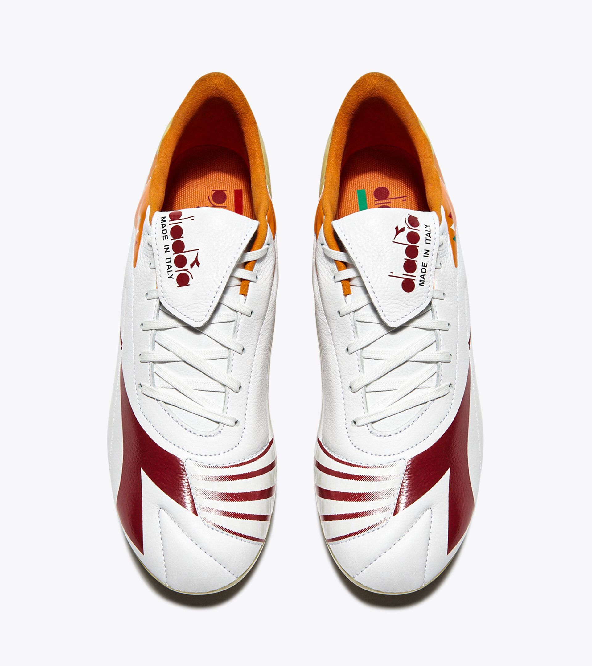 Leather calcio boots for firm grounds - Made In Italy - Gender Neutral MAXIMUS ELITE ITA T SLX WHITE/CHILI PEPPER/RUSSET ORANGE - Diadora