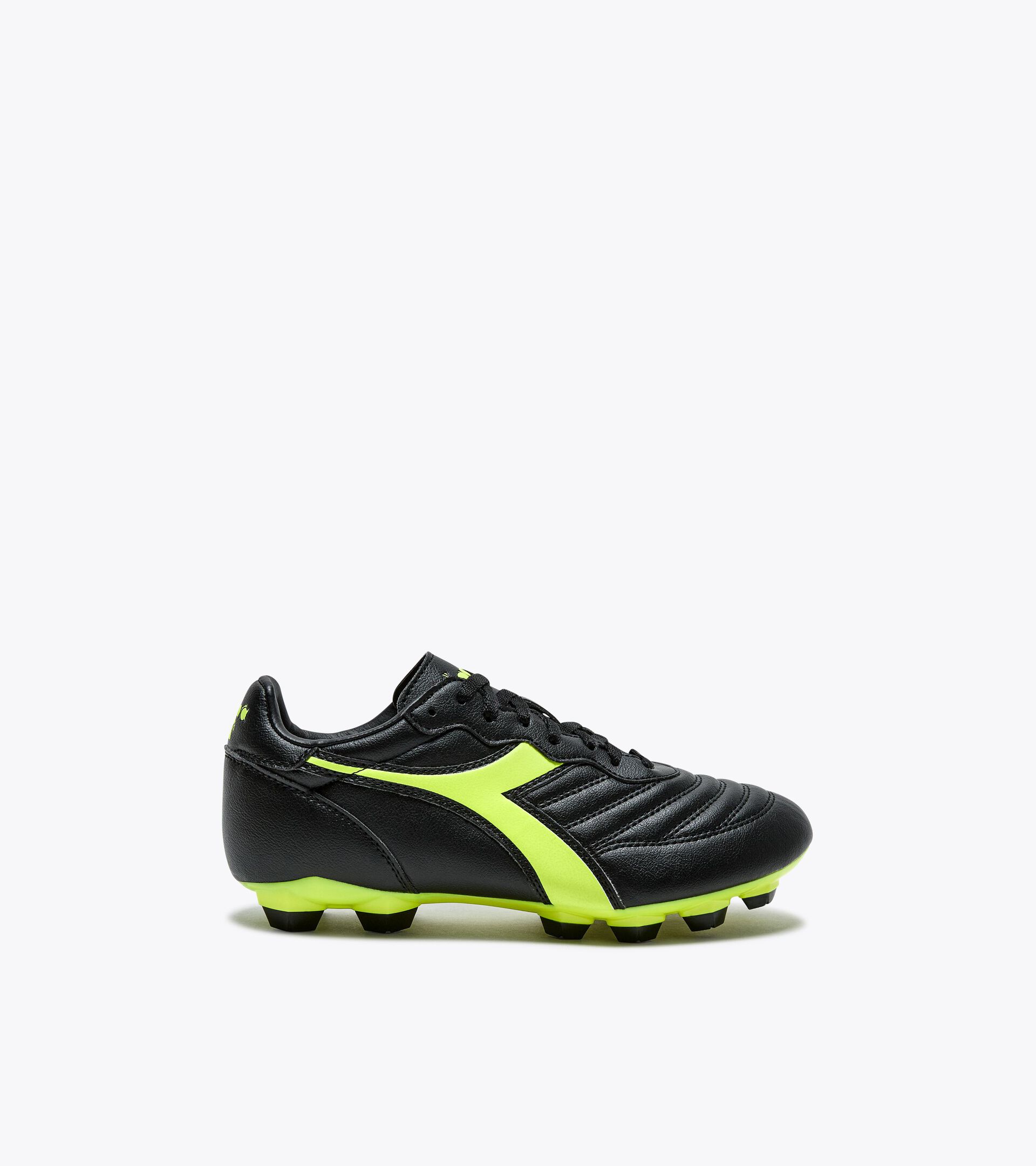 Fußballschuh für kompakte Böden - Junior BRASIL R LPU JR SCHWARZ/FLUO GELB DD - Diadora