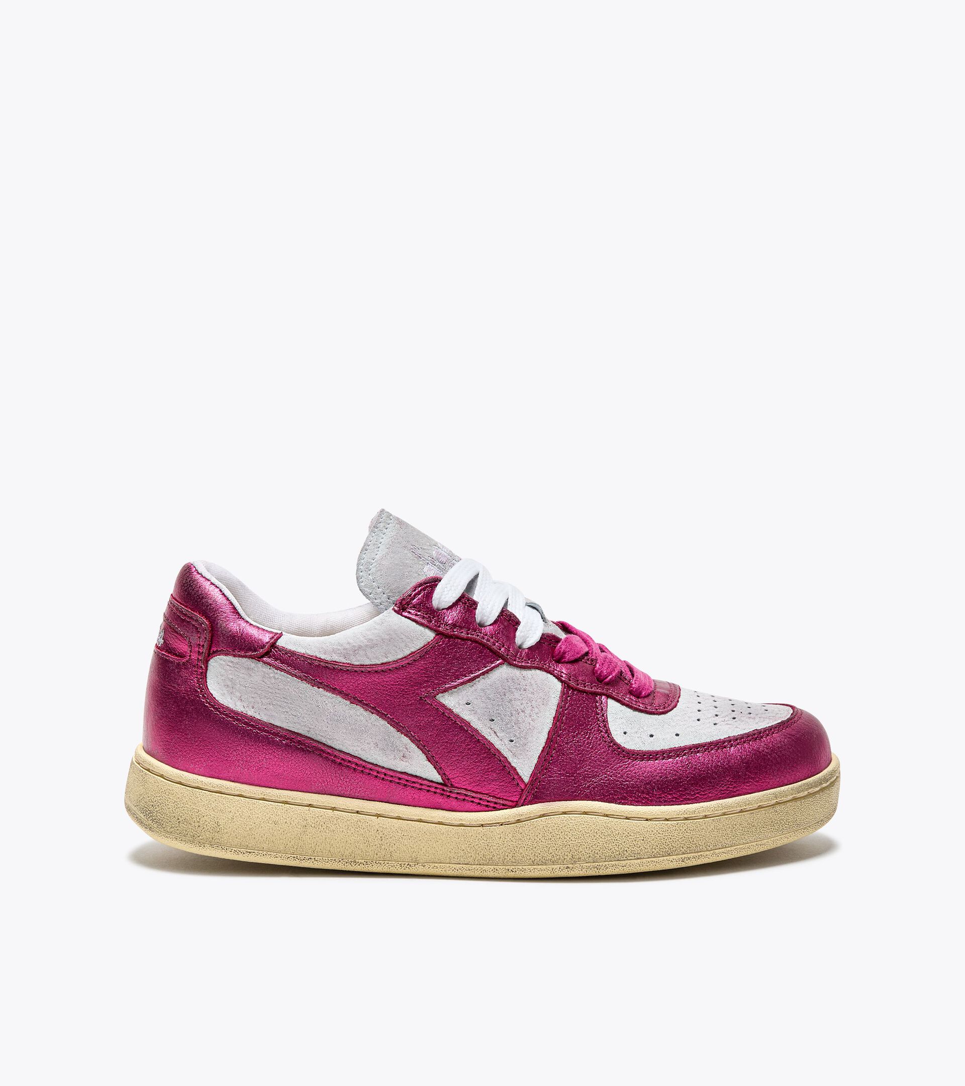 Chaussures Heritage - Femme MI BASKET LOW METAL PIGSKIN USED WN BIANCO/VIOLA BASTONE ROSSO - Diadora