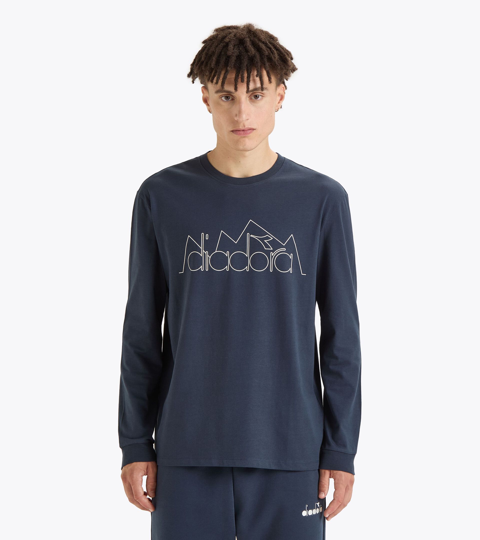 Sporty long-sleeved t-shirt - Gender Neutral T-SHIRT LS ROUTE BLUE DENIM - Diadora