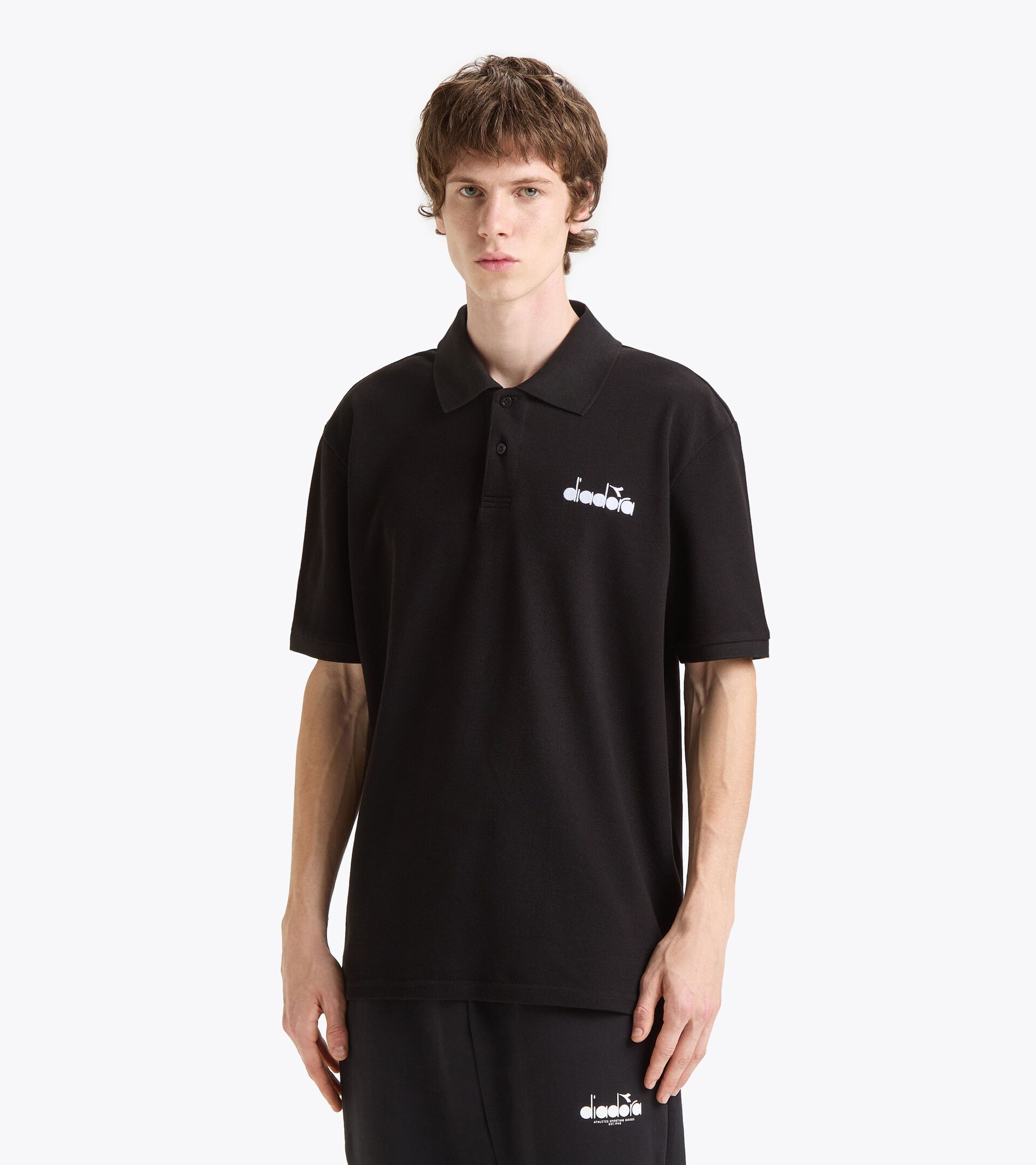 Polo en piqué de algodón - Hombre POLO SS LOGO NEGRO - Diadora